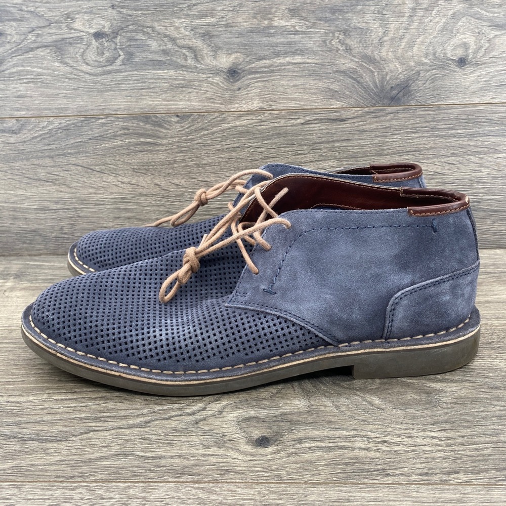 Kenneth Cole Reaction Desert Hill Mens 12 Navy Perforated Suede Chukka Boots